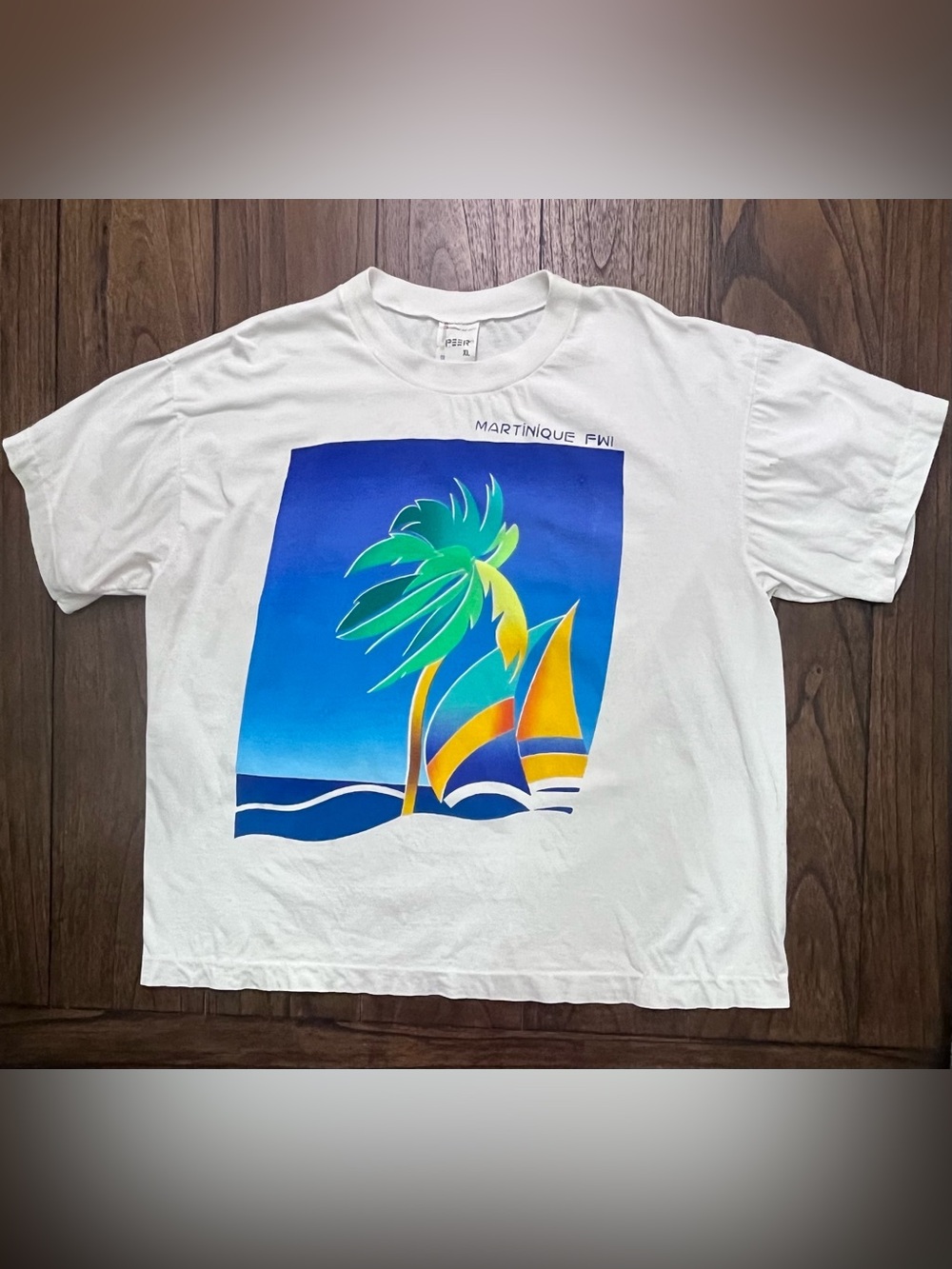 Vintage 90s PEER Martinique FWI Tropical Sailboat Graphic Tee XL